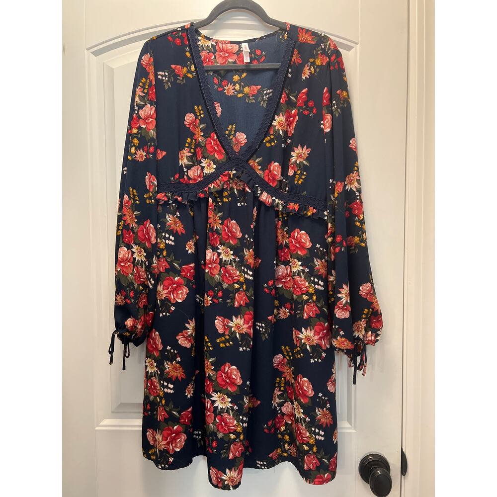 Xhilaration Women’s Floral Print Ruffled Waist Mini Boho Dress Sz XL Multicolor